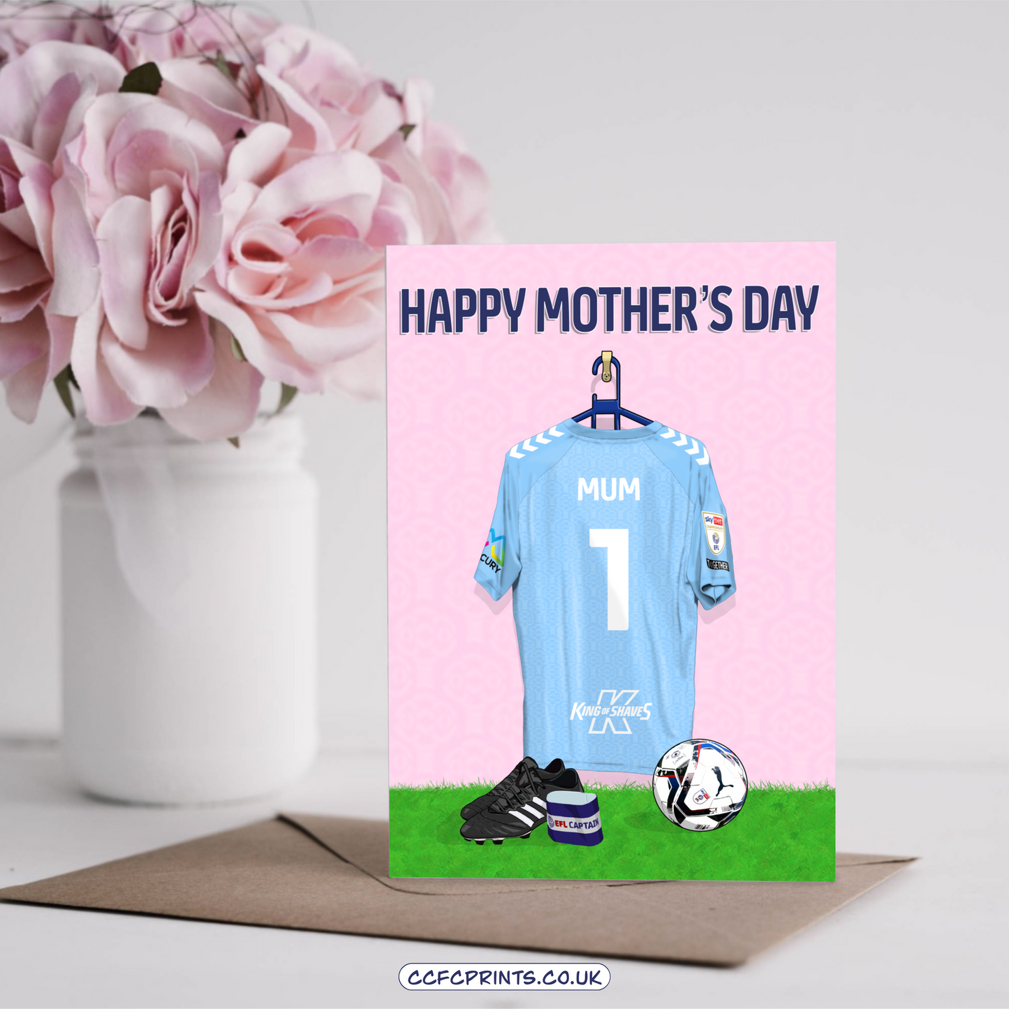 Mother’s Day Card - Pink personalised 24-25 shirt (A5)