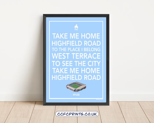 Take me home, Highfield Road - fan chant word art